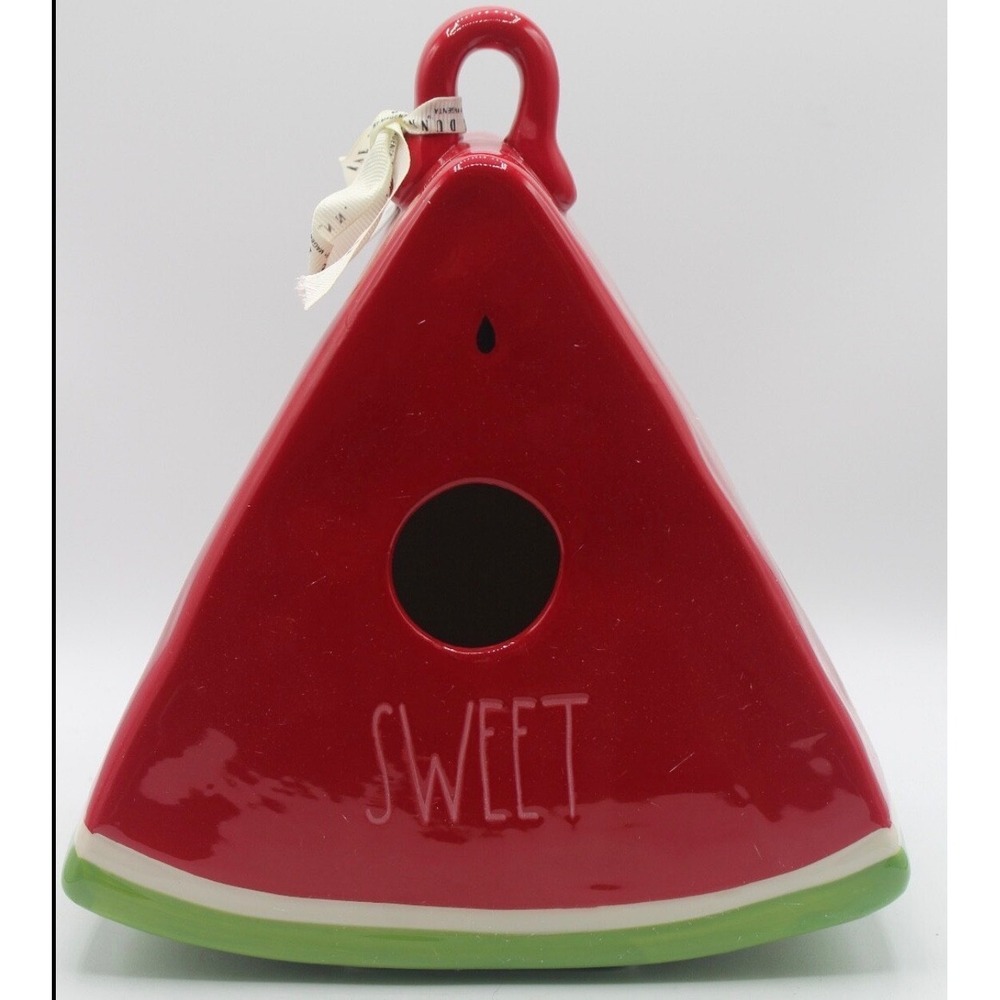 Rae Dunn Watermelon Slice Birdhouse Sweet Ceramic Red Green Magenta Summer Decor